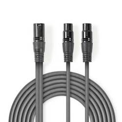 Cavo Audio XLR Bilanciato | Maschio a 3 Pin XLR - 2x Femmina a 3 Pin XLR | 1.5 m | Grigio