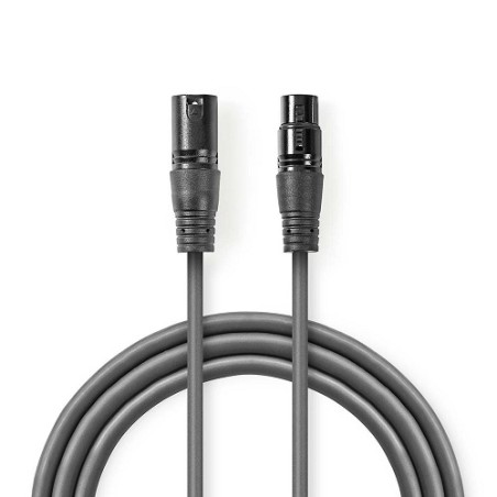 Cavo Audio XLR Bilanciato | Maschio a 3 Pin XLR - Femmina a 3 Pin XLR | 0,5 m | Grigio