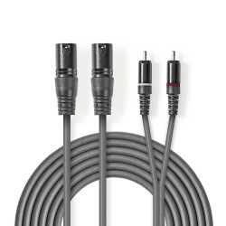 Cavo Audio XLR 2x Maschio a 3 Pin XLR 2x Maschio RCA 3m Grigio