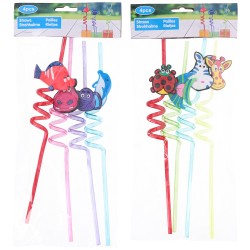 Set da 4 cannucce fantasia animali 28cm pvc