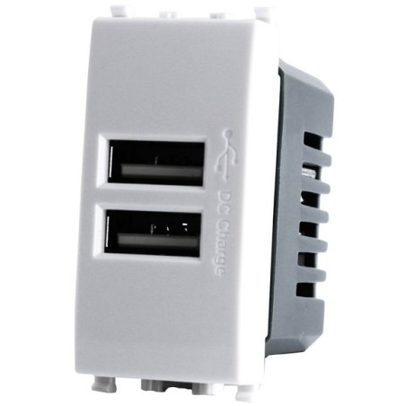 Alimentatore doppia presa USB 5V 2A 4.5x2x4.5cm Bianco compatibile Vimar Plana