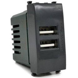 Alimentatore doppia presa USB 5V 2A nero compatibile Vimar Plana