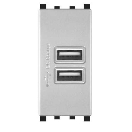 Alimentatore doppia presa USB 90-265V output 5V 2A grigio compatibile Vimar Plana