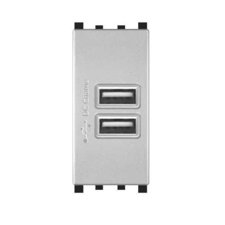 Alimentatore doppia presa USB 90-265V output 5V 2A grigio compatibile Vimar Plana