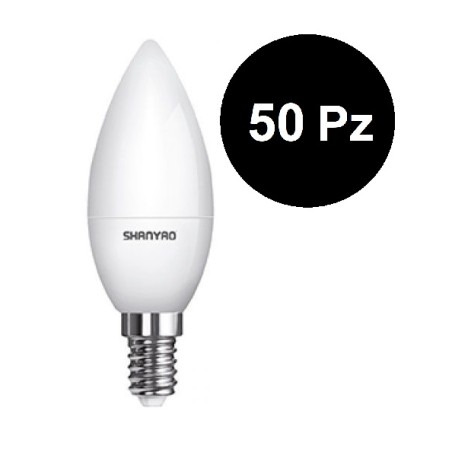 50 Pezzi - Lampada LED C37 5W attacco E14 candela - luce calda - SERIE LUNA