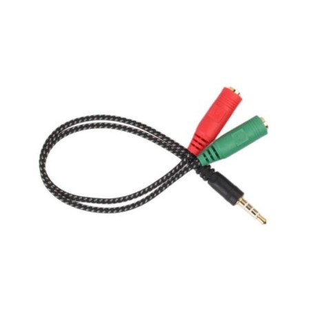 Adattatore audio telato 20cm 1x jack 3.5mm maschio 2x jack 3.5mm femmina microfono-cuffie
