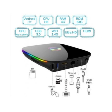 TV Box Android 10.0 Q PLUS 4gb RAM 64gb ROM con telecomando FO-Y7