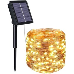 Striscia LED luce calda in filo di rame 10m 100 led con pannello solare