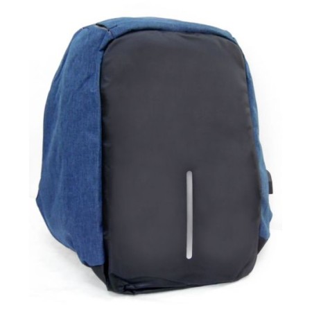 Zaino multifunzione antifurto imbottito catarifrangente USB nero-blue jeans