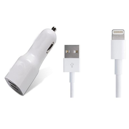 Caricabatterie Lightning per auto con cavo di ricarica e sincronizzazione 2xUSB 1m